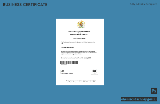 Beispiel für die Registrierung einer Gründungsurkunde in England und Wales